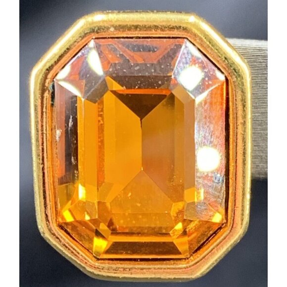 Napier Earrings Amber Glass Faceted Gold Tone Adjustable Clip 1" Dynasty Vtg - Picture 2 of 8